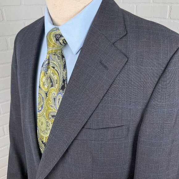 Palm Beach Christian St John Blazer Men 42 Gray‎ Blue Multi Plaid Jacket USA VTG - Picture 1 of 16